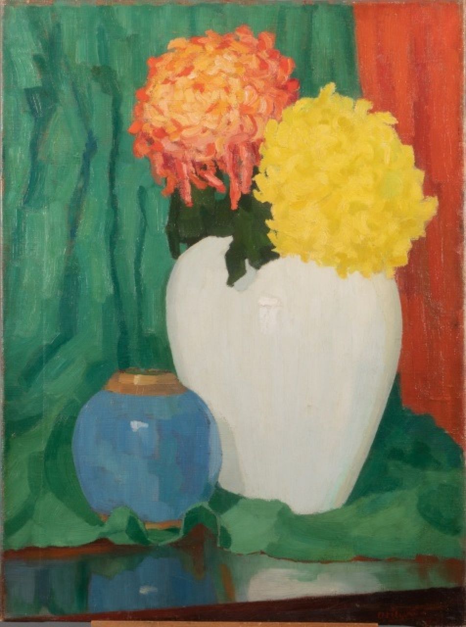 Hollandse School, begin 20e eeuw   | Hollandse School, begin 20e eeuw | Gemälde zum Verkauf angeboten | Stilleben mit chrysanthemen, Öl auf Leinwand 67,0 x 50,1 cm