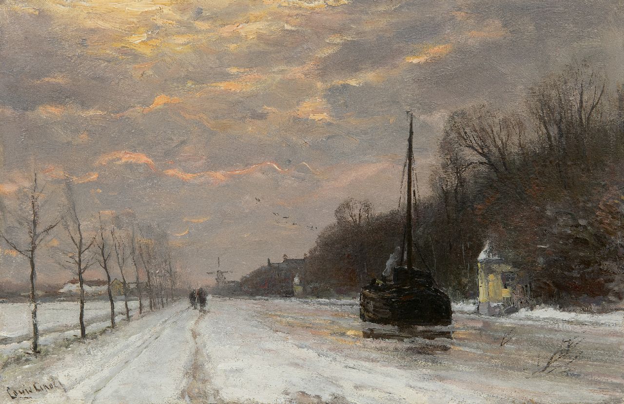 Apol L.F.H.  | Lodewijk Franciscus Hendrik 'Louis' Apol, Der Fluss Vecht im winter, Öl auf Holz 27,5 x 42,1 cm, Unterzeichnet u.l.