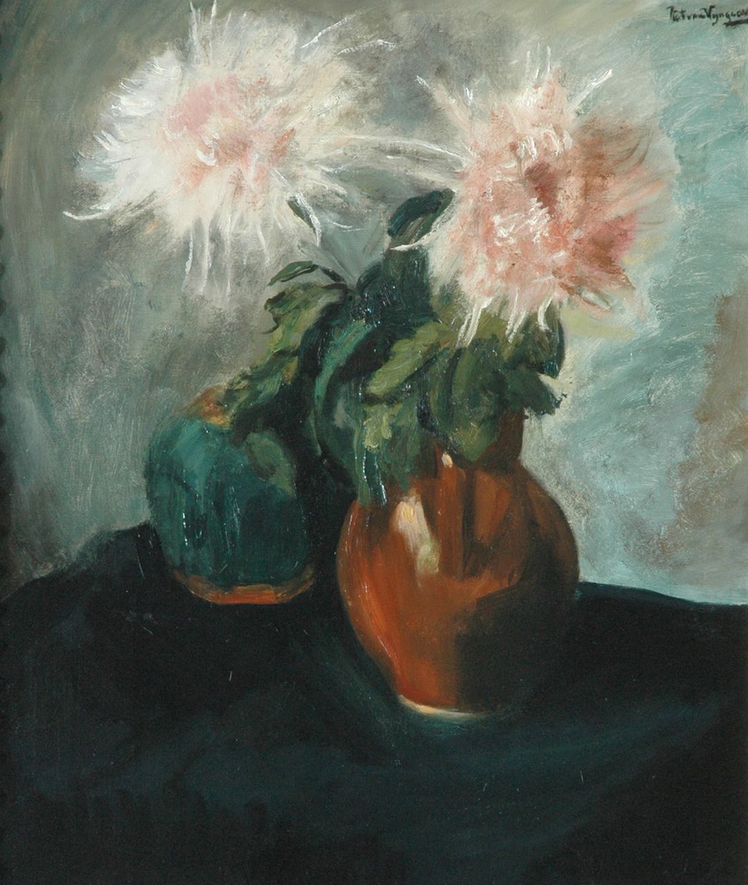 Wijngaerdt P.T. van | Petrus Theodorus 'Piet' van Wijngaerdt | Gemälde zum Verkauf angeboten | Chrysanthemum, Öl auf Leinwand 80,0 x 68,2 cm, signed u.r.