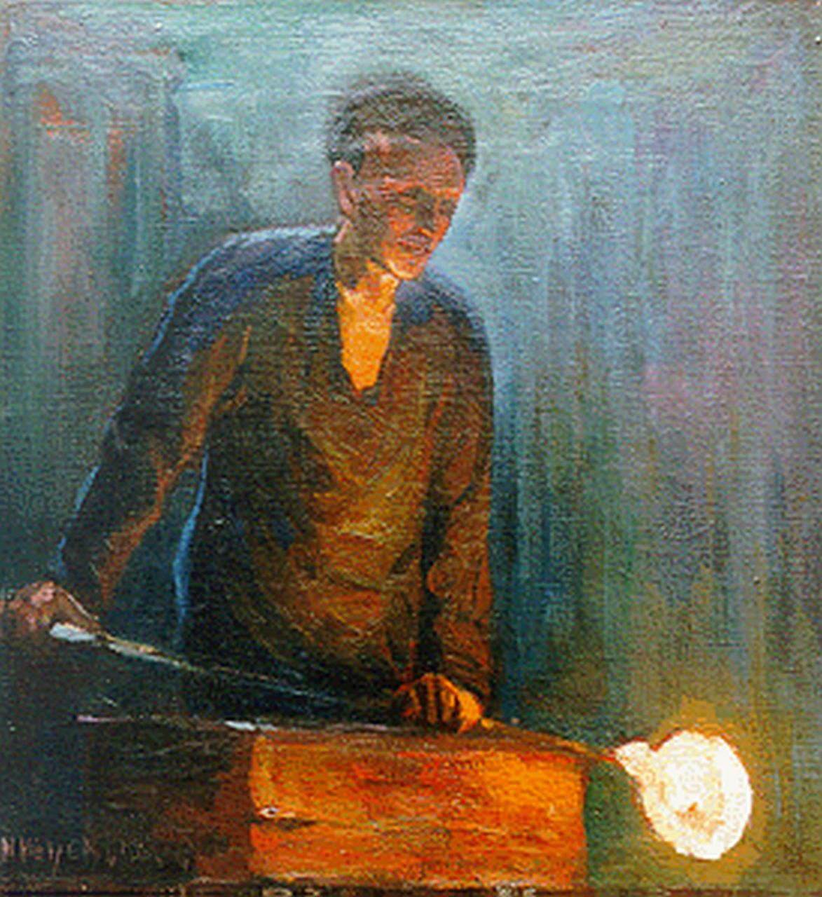 Heijenbrock J.C.H.  | Johan Coenraad Hermann 'Herman' Heijenbrock, A glassblower, Öl auf Leinwand 35,0 x 32,7 cm, signed l.l.