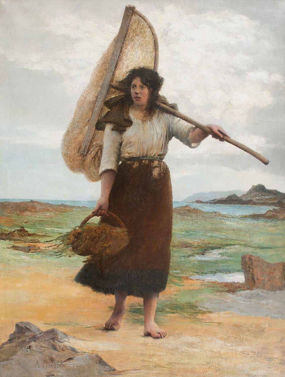 Delobbe F.A. | François-Alfred Delobbe | Gemälde zum Verkauf angeboten | Fischerin, Öl auf Leinwand 248,0 x 191,0 cm, Unterzeichnet u.r. Delobbe F.A. | François-Alfred Delobbe | Gemälde zum Verkauf angeboten | Fischerin, Öl auf Leinwand 248,0 x 191,0 cm, Unterzeichnet u.r.