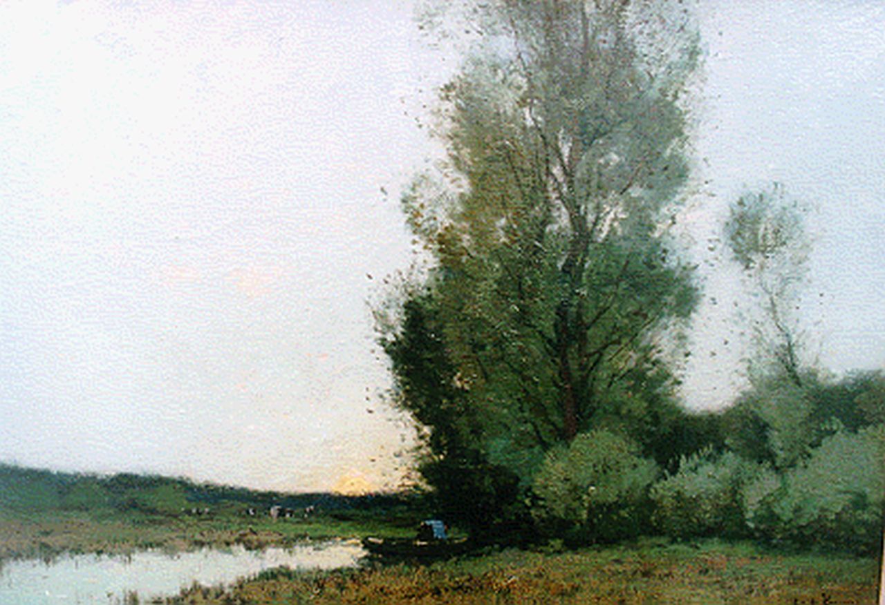 Kuijpers C.  | Cornelis Kuijpers, A farmer in a barge at dawn, Öl auf Leinwand 42,0 x 61,5 cm, signed l.r.