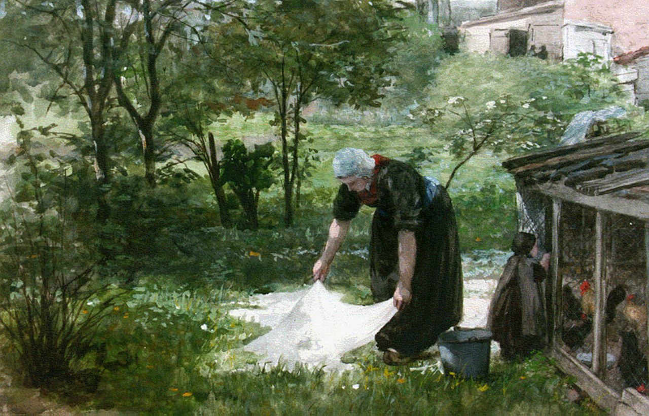 Valkenburg H.  | Hendrik Valkenburg, Washing-day, Aquarell auf Papier 43,0 x 56,0 cm, signed l.r.