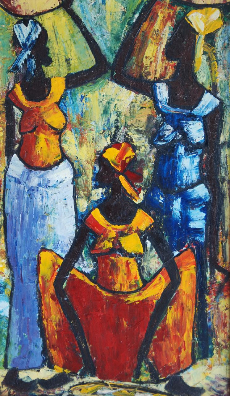 Jespers (toegeschreven aan) F.E.E.  | Jespers (toegeschreven aan) | Gemälde zum Verkauf angeboten | Afrikanische Damen, Öl auf Holzfaser 56,0 x 34,0 cm