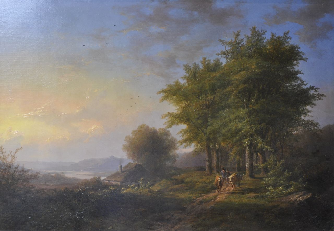Klombeck J.B.  | Johann Bernard Klombeck | Gemälde zum Verkauf angeboten | Hirten mit Vieh auf einem Waldweg, Öl auf Holz 38,5 x 56,0 cm, Unterzeichnet u.r.