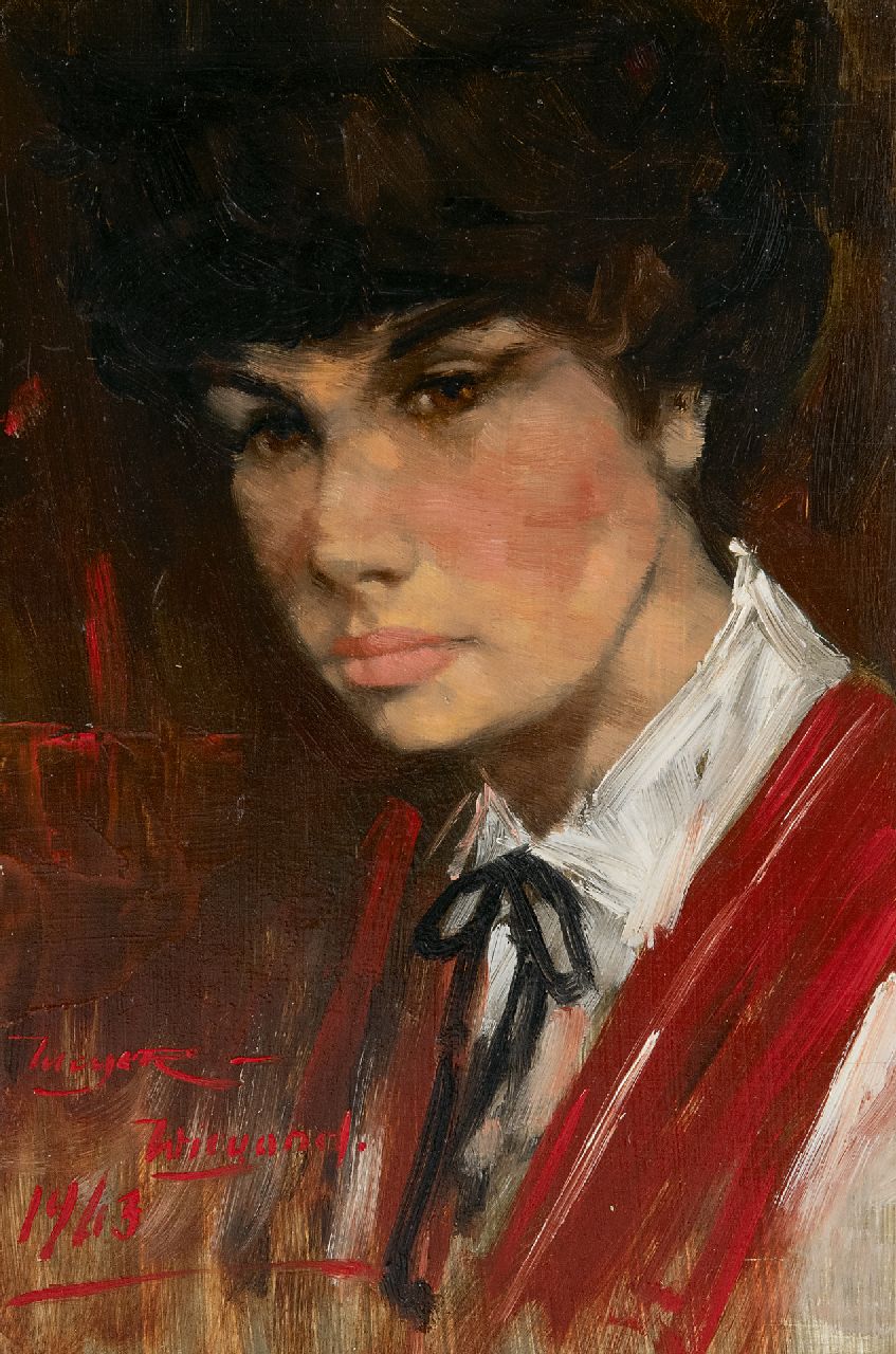 Meyer-Wiegand R.D.  | Rolf Dieter Meyer-Wiegand | Gemälde zum Verkauf angeboten | Porträt einer jungen Frau, Öl auf Holz 15,1 x 21,0 cm, Unterzeichnet l.u. und datiert 1963