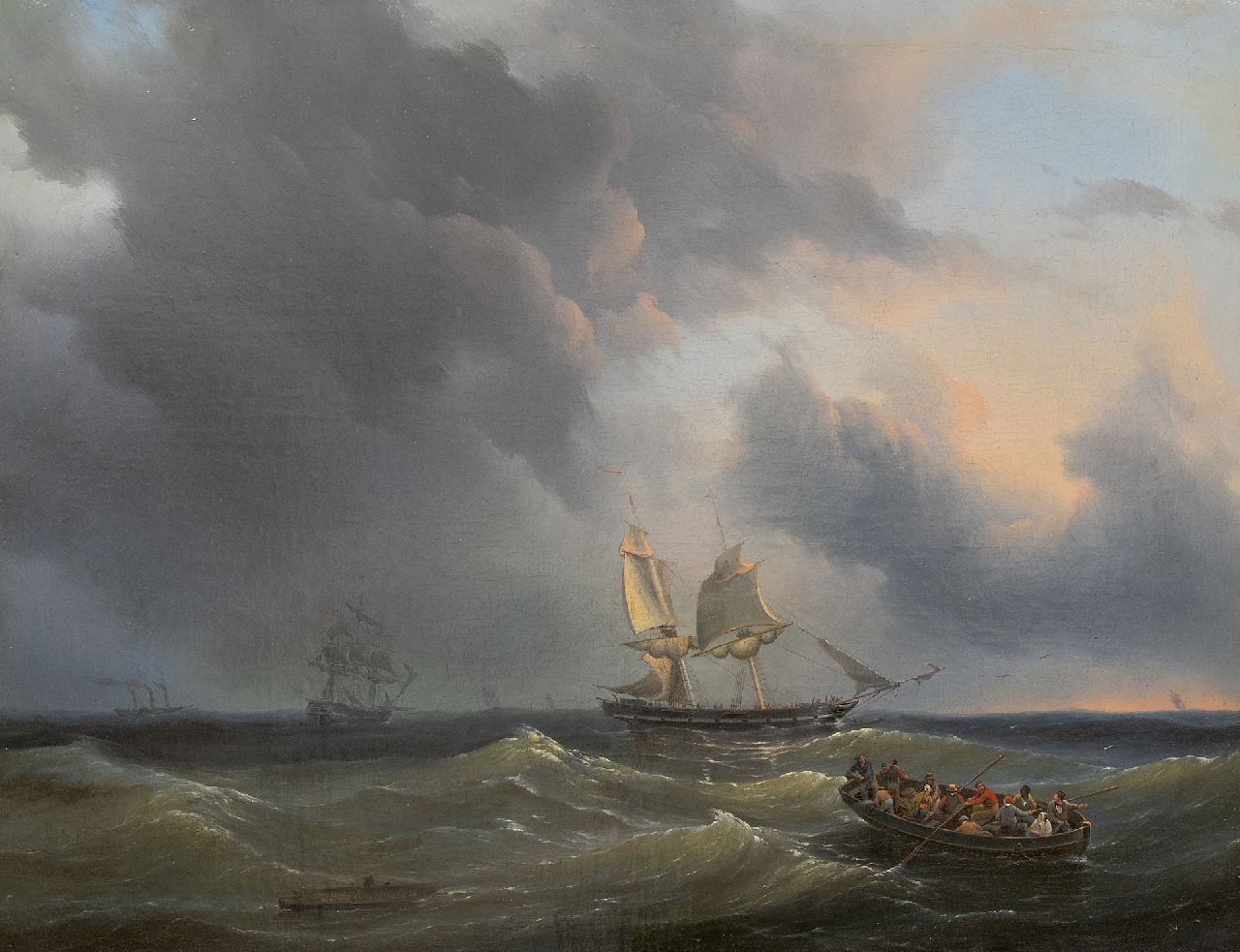 Thomas P.H.  | Pieter Hendrik Thomas | Gemälde zum Verkauf angeboten | Schiffe in unruhiger See, Öl auf Leinwand 76,5 x 99,5 cm, Unterzeichnet l.u.