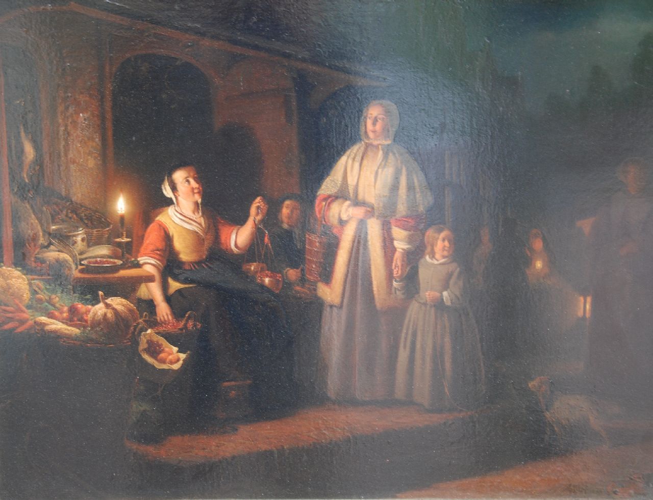 Vaarberg J.C.  | Joannes Christoffel Vaarberg | Gemälde zum Verkauf angeboten | Gemüseverkäuferin auf dem Nachtmarkt, Öl auf Holz 48,5 x 64,0 cm, Unterzeichnet r.u. und mogelijk gedateerd '61