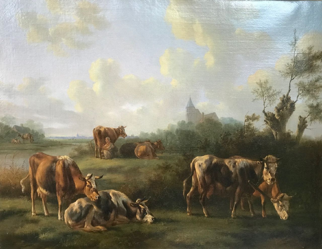 Verhoesen A.  | Albertus Verhoesen, Polderlandschaft mit Vieh, Öl auf Leinwand 61,5 x 80,0 cm, Unterzeichnet M.u. und datiert 1850