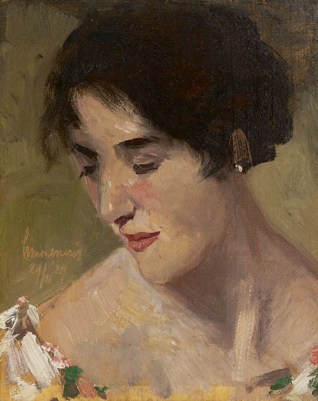 Maris S.W.  | Simon Willem Maris, Porträt einer Frau, Öl auf Holz 26,3 x 21,0 cm, Unterzeichnet M.l. und datiert 24/11 '27