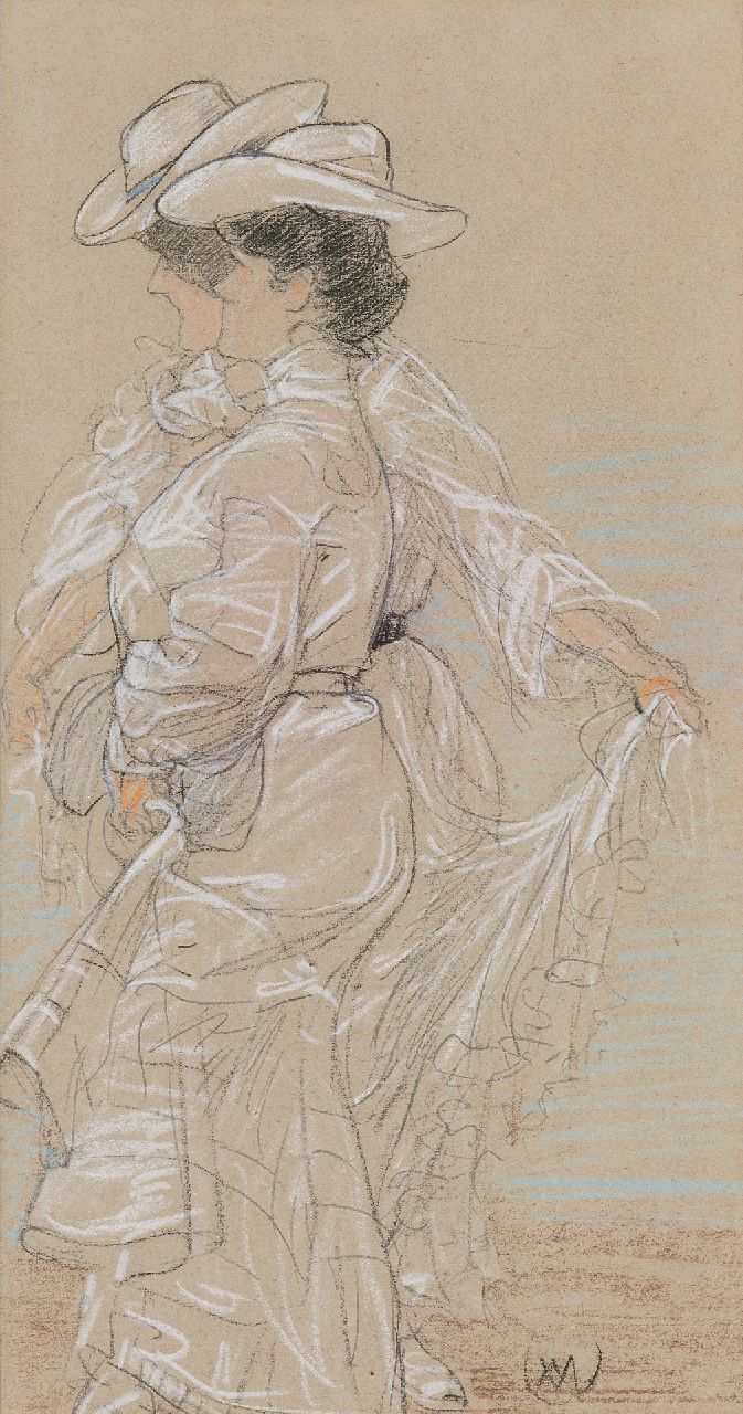 Vaarzon Morel W.F.A.I.  | Wilhelm Ferdinand Abraham Isaac 'Willem' Vaarzon Morel, Zwei Damen am Strand, Bleistift und Pastell auf Papier 31,6 x 17,8 cm, Unterzeichnet r.u. mit Monogramm