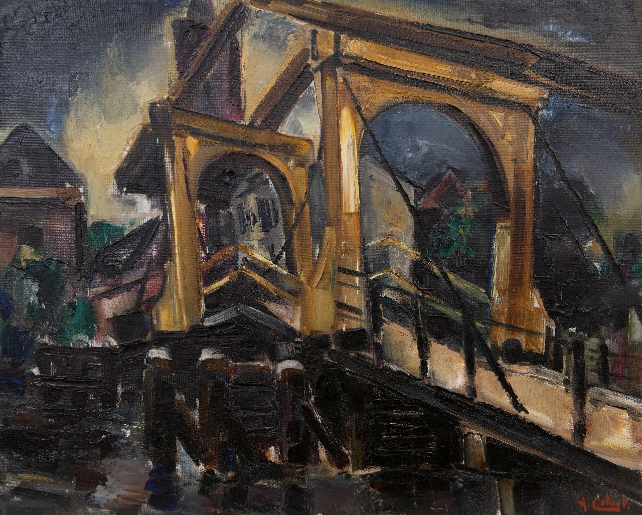 Colnot A.J.G.  | 'Arnout' Jacobus Gustaaf Colnot, Zugbrücke in in Loenen aan de Vecht, Öl auf Leinwand 61,3 x 76,9 cm, Unterzeichnet u.r.