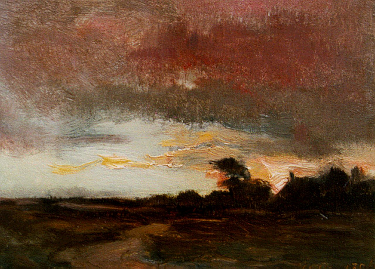 Roessingh L.A.  | Louis Albert Roessingh, A landscape by sunset, Öl auf Holz 12,0 x 16,0 cm, signed l.r. with initials und dated 1896