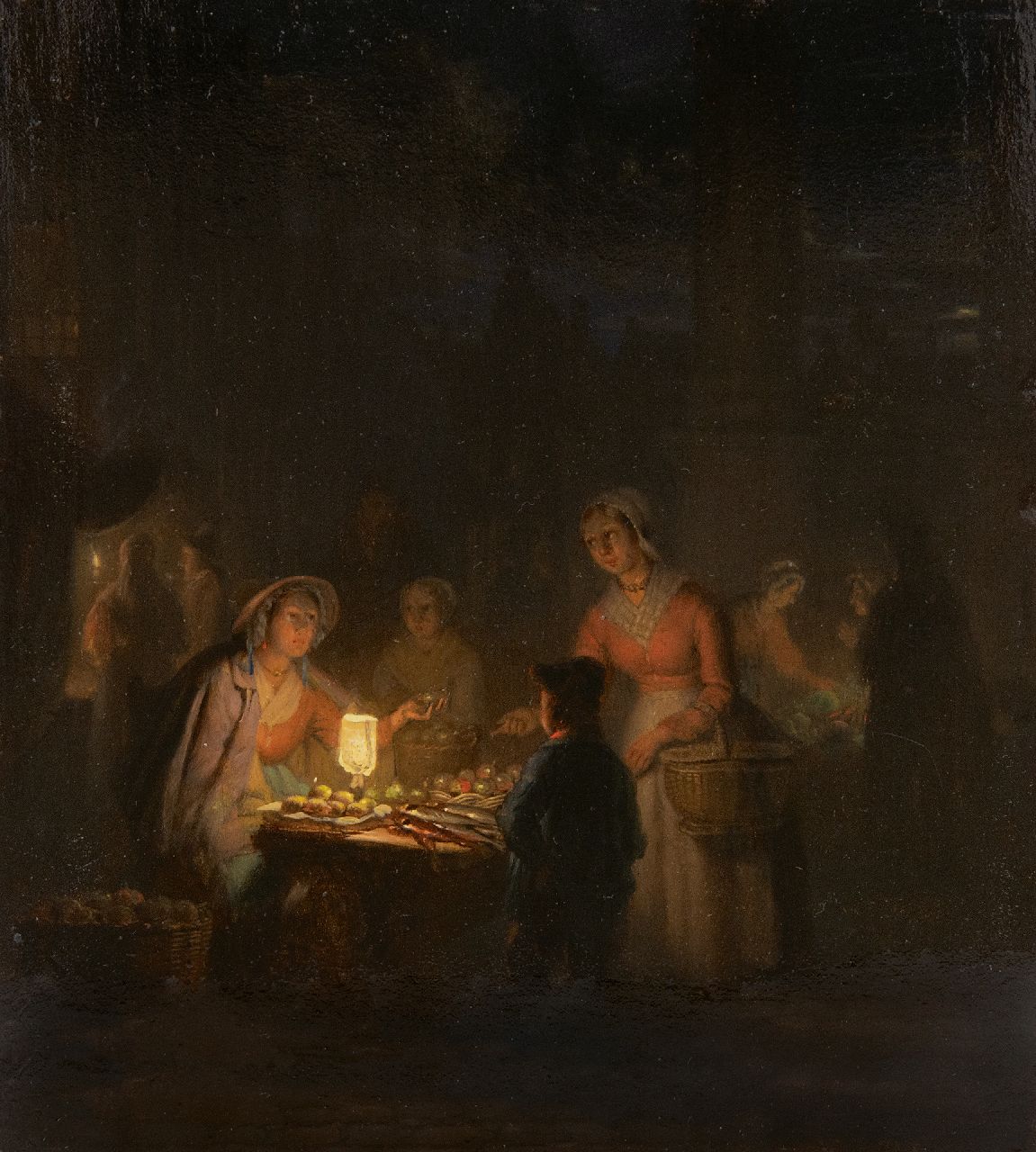 Grootvelt J.H. van | Jan Hendrik van Grootvelt, Auf dem Nachtmarkt, Öl auf Holz 17,7 x 15,6 cm, Unterzeichnet im Verso und im Verso datiert 1841