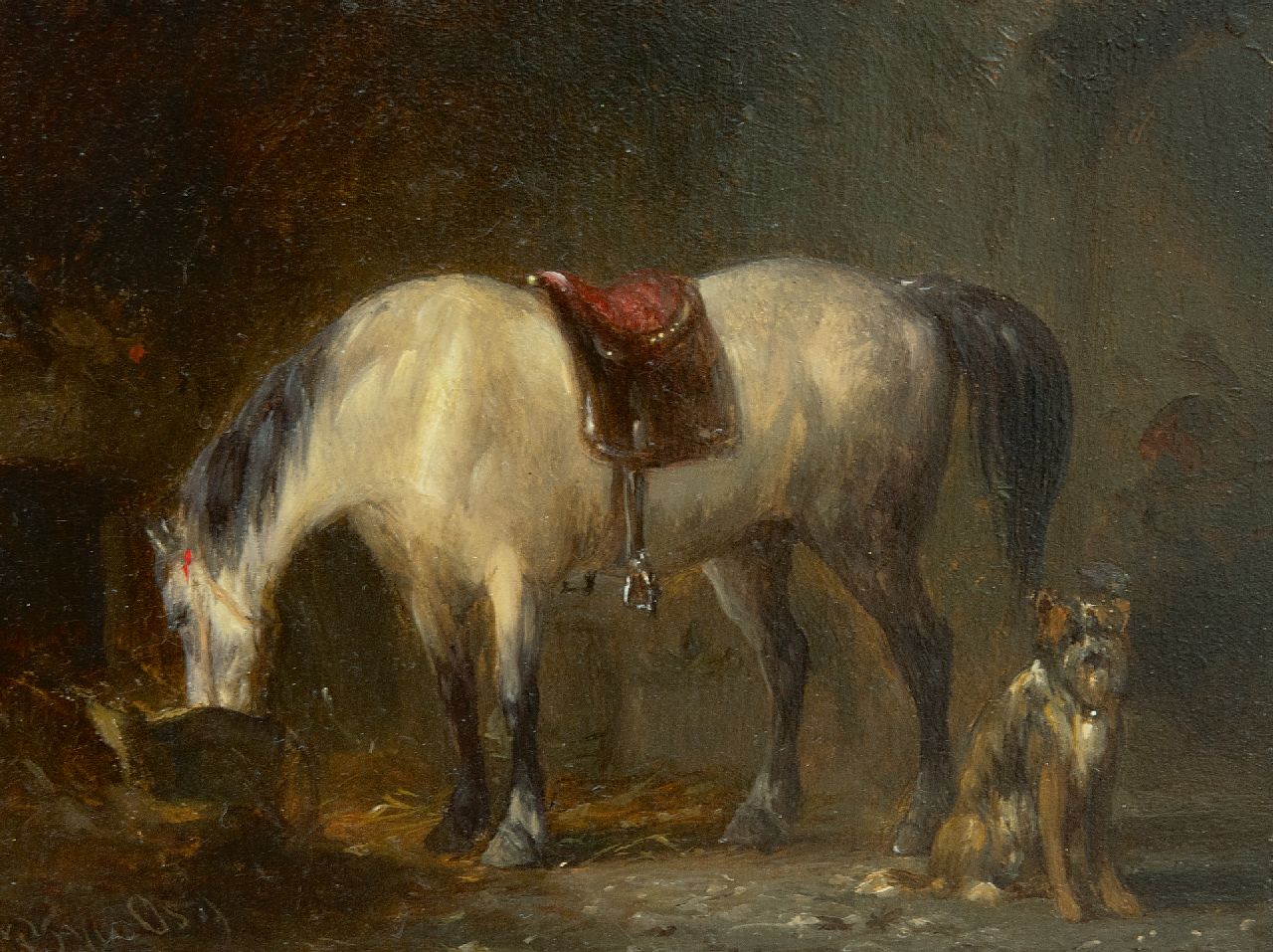 Os P.F. van | Pieter Frederik van Os, Im Stall, Öl auf Holz 9,1 x 12,2 cm, Unterzeichnet u.l.