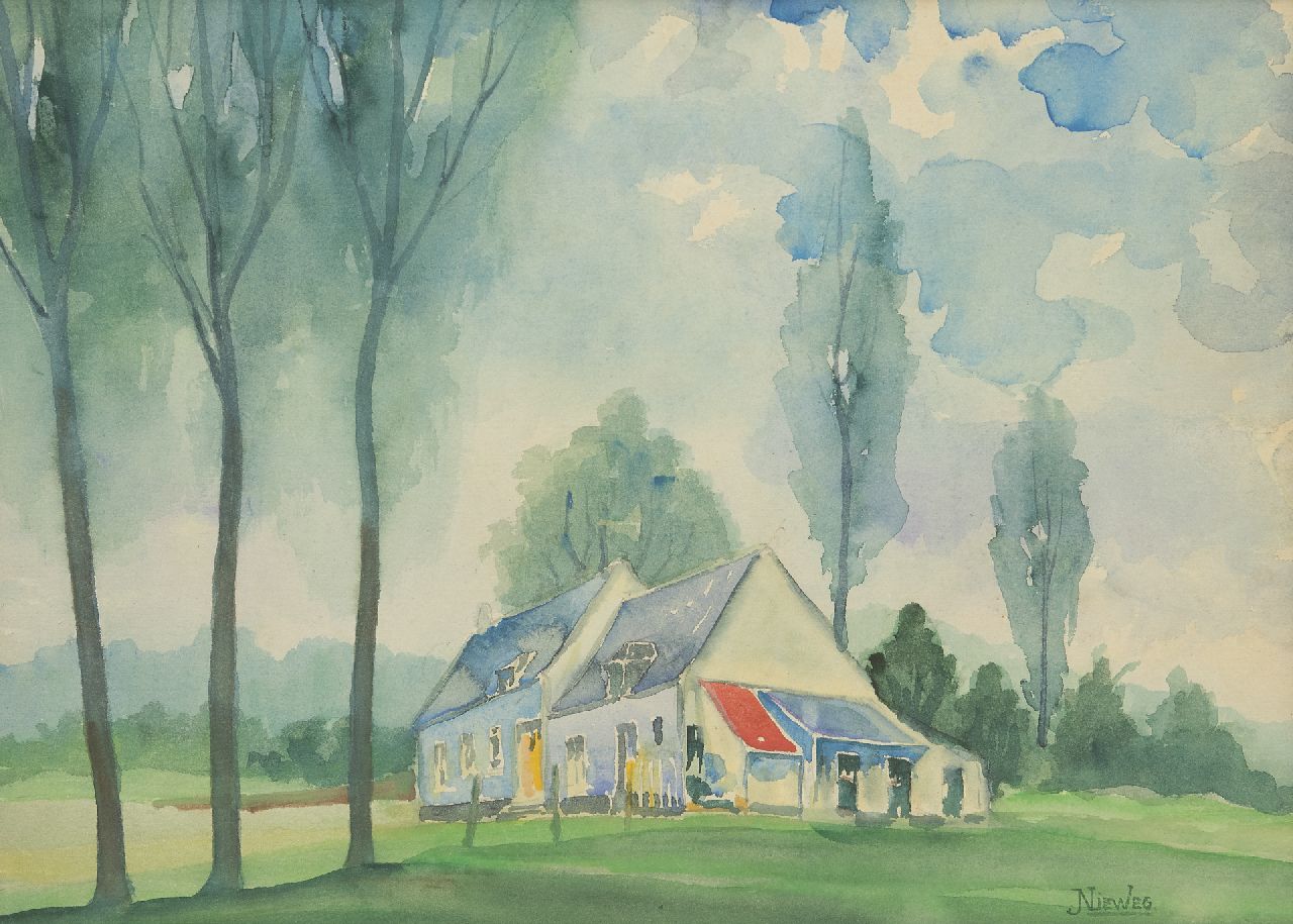 Nieweg J.  | Jakob Nieweg | Aquarelle und Zeichnungen zum Verkauf angeboten | Landhaus im sommer, Aquarell auf Papier 30,3 x 39,5 cm, Unterzeichnet u.r.