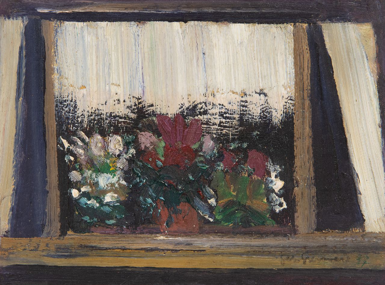 Grassère G.  | Gérard Grassère, Blumen in einem Fenster, Öl auf Holzfaser 15,3 x 20,4 cm, Unterzeichnet u.r. und datiert '37