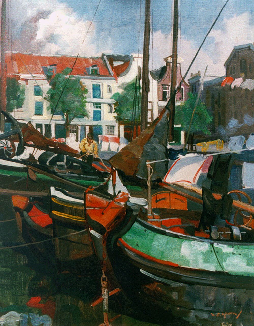 Groen H.P.  | Hendrik Pieter 'Piet' Groen, Moored boats, Haringvliet Rotterdam, Öl auf Leinwand 50,2 x 40,2 cm, signed l.r.