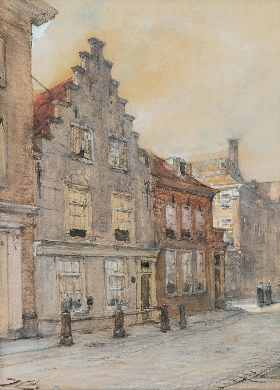 Bosboom J.  | Johannes Bosboom | Aquarelle und Zeichnungen zum Verkauf angeboten | Ein Blick auf das 'Huis der Samenkomsten van de Doopsgezinden' in Den Haag, Aquarell auf Papier 30,9 x 22,7 cm, Unterzeichnet u.l. mit Initialen