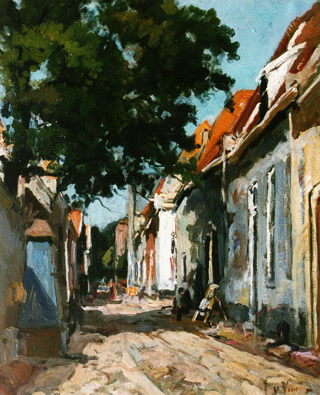 Vuuren J. van | Jan van Vuuren, A sunlit street, Öl auf Leinwand 50,0 x 40,0 cm, signed l.r.