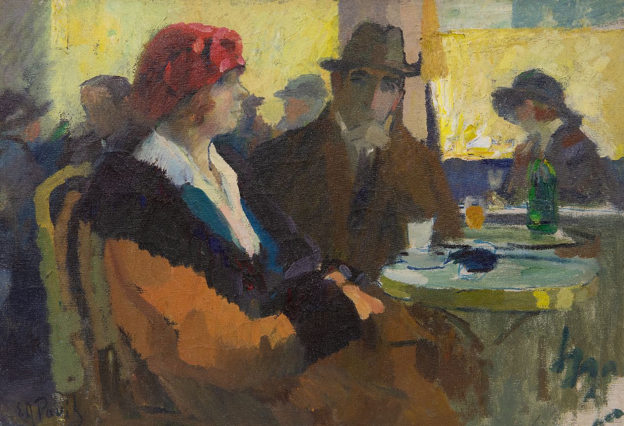 Elie Pavil | Au café, Öl auf Leinwand, 38,3 x 55,4 cm, Unterzeichnet u.l.