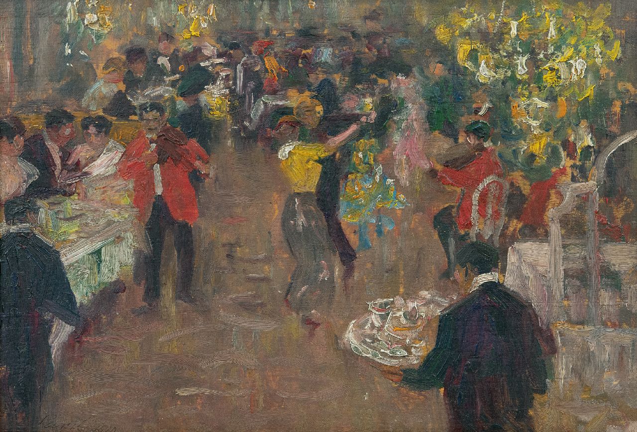 Pavil E.A.  | 'Elie' Anatole Pavil | Gemälde zum Verkauf angeboten | Diner dansant, Öl auf Holz 23,3 x 33,0 cm, Unterzeichnet u.l. und datiert 1910