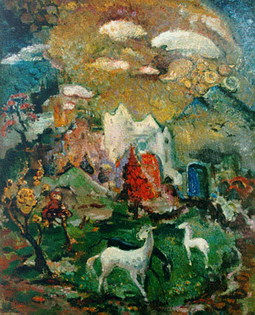 Henk Gorter | Horses in a landscape, Öl auf Leinwand, 79,5 x 64,2 cm, signed l.l.