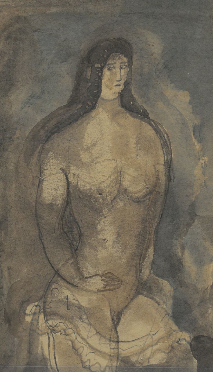 Schnell G. van | Gabriel van Schnell | Aquarelle und Zeichnungen zum Verkauf angeboten | Studie des weiblichen Akts, Aquarell auf Papier 16,7 x 9,0 cm, ohne Rahmen