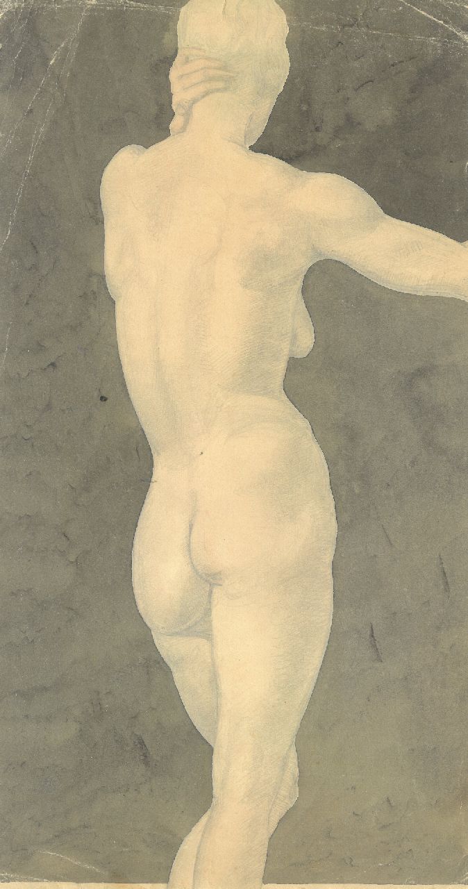 Schnell G. van | Gabriel van Schnell | Aquarelle und Zeichnungen zum Verkauf angeboten | Studie eines stehenden weiblichen Aktes, Bleistift und Aquarell auf Papier 38,2 x 20,1 cm, ohne Rahmen