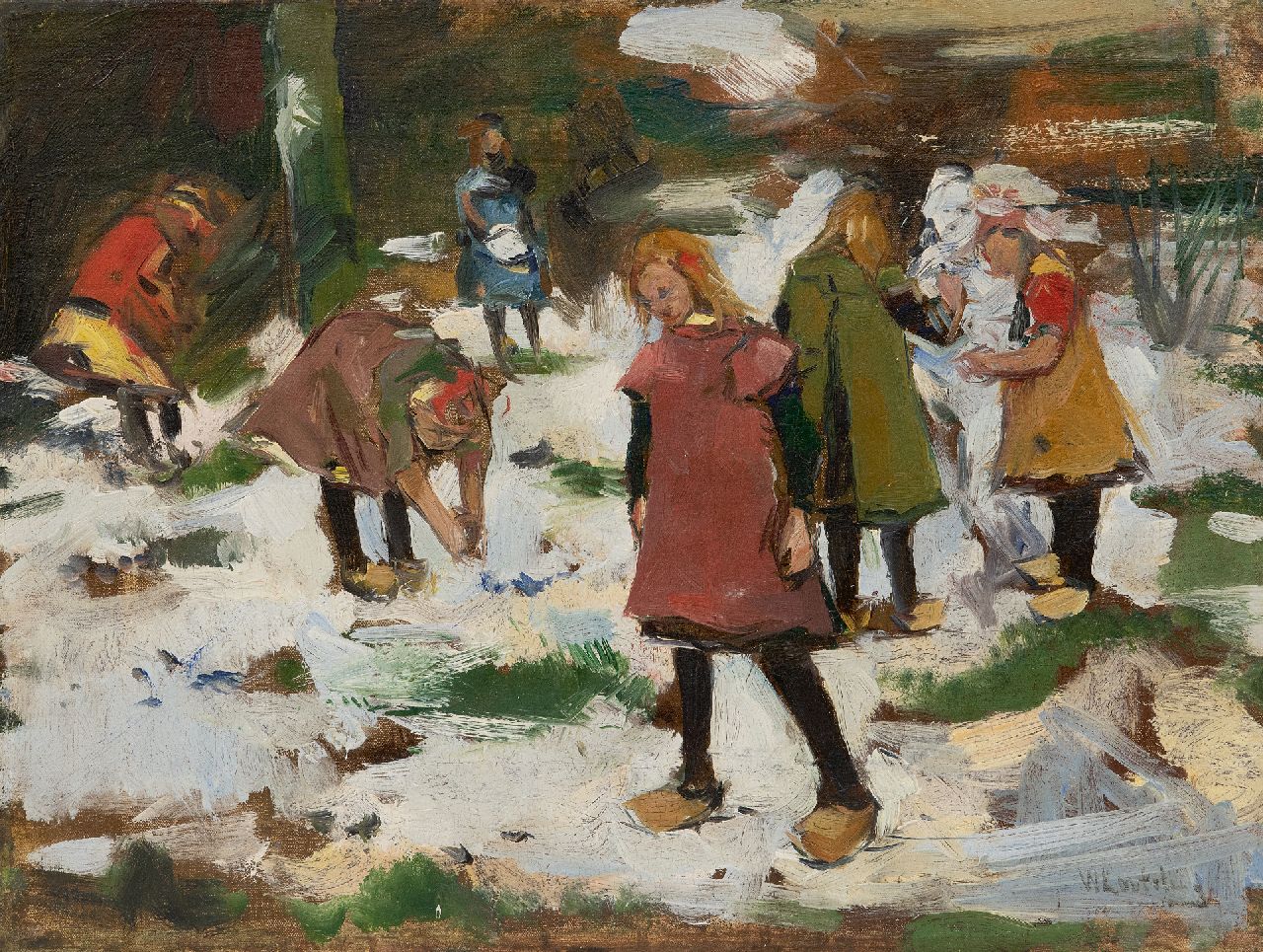 Korteling W.  | Willem Korteling, Spielende Kinder im Schnee, Öl auf Leinwand 33,5 x 44,3 cm, Unterzeichnet u.r.