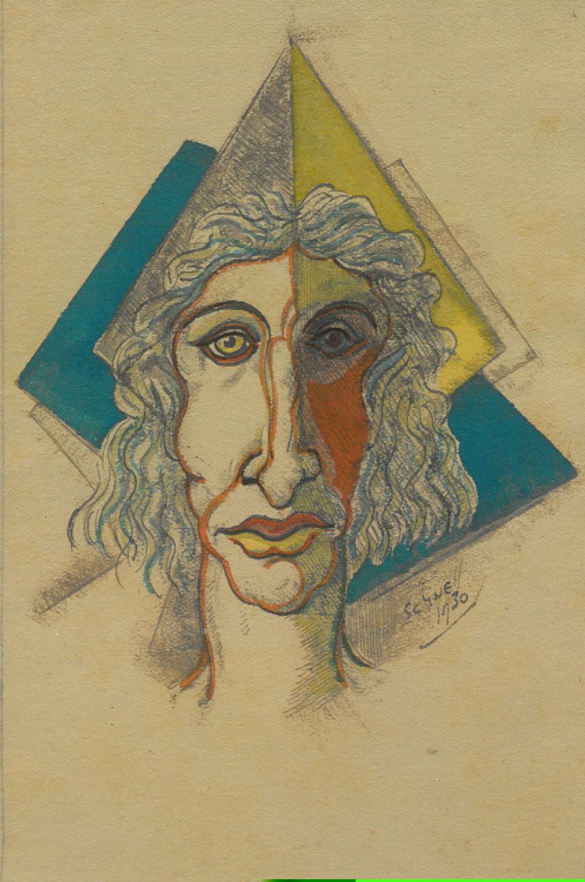 Schnell G. van | Gabriel van Schnell | Aquarelle und Zeichnungen zum Verkauf angeboten | Bildnis einer Dame mit gelb-blauem Hut, Bleistift und Aquarell auf Papier 16,5 x 10,9 cm, Unterzeichnet r.u. und 1930, ohne Rahmen