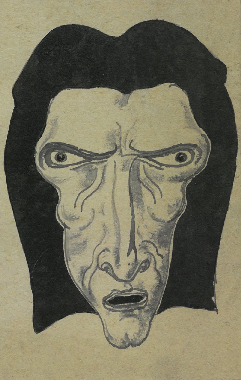 Schnell G. van | Gabriel van Schnell | Aquarelle und Zeichnungen zum Verkauf angeboten | Mann mit schwarzem Haarschnitt, Tinte auf Papier 13,3 x 8,4 cm