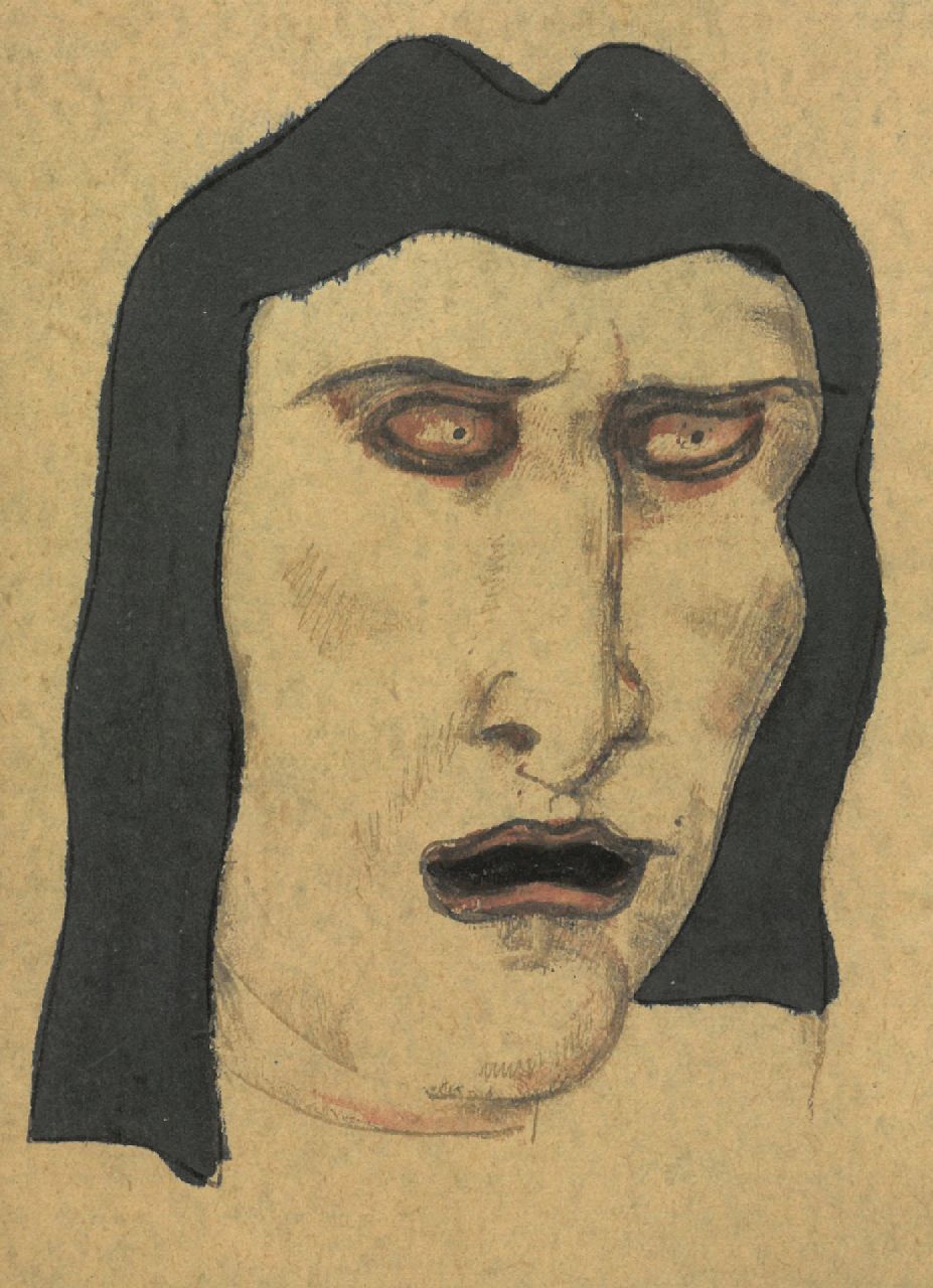 Schnell G. van | Gabriel van Schnell | Aquarelle und Zeichnungen zum Verkauf angeboten | Mann mit schwarzen Haaren, Bleistift und Aquarell auf Papier 14,2 x 10,3 cm, ohne Rahmen