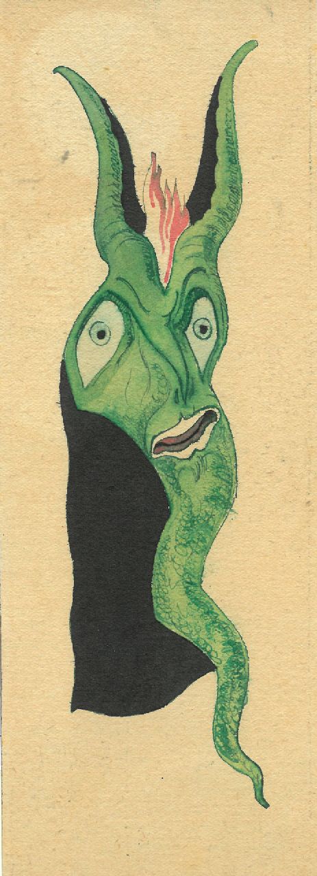 Schnell G. van | Gabriel van Schnell | Aquarelle und Zeichnungen zum Verkauf angeboten | Fantasy-Grotesk IV, Tinte und Aquarell auf Papier 22,0 x 8,0 cm, ohne Rahmen