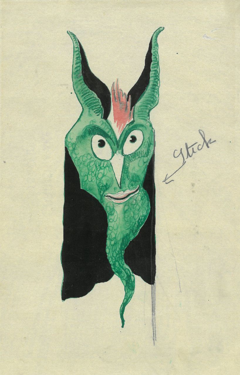Schnell G. van | Gabriel van Schnell | Aquarelle und Zeichnungen zum Verkauf angeboten | Fantasy-Grotesk V, Tinte und Aquarell auf Papier 22,6 x 15,2 cm, ohne Rahmen