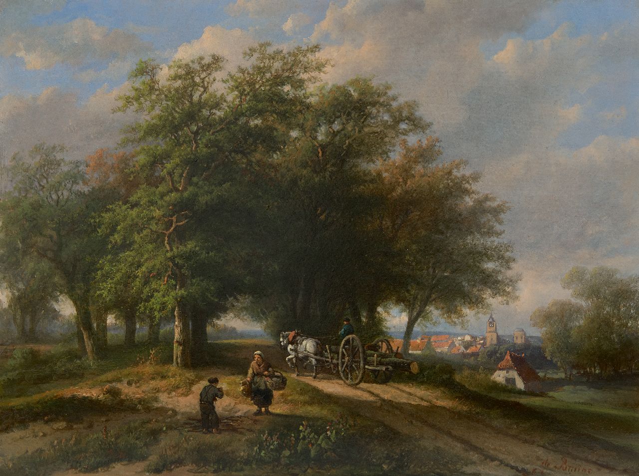 Adrianus Hendrikus de Bruïne | Figuren auf sonniger Landstrasse, Öl auf Holz, 35,8 x 47,9 cm, Unterzeichnet u.r.