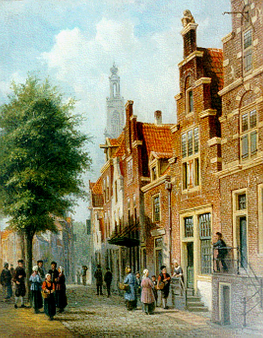 Henry Bosch | Figures in a sunlit street, Amersfoort, Öl auf Holz, 30,0 x 23,3 cm, signed l.r.