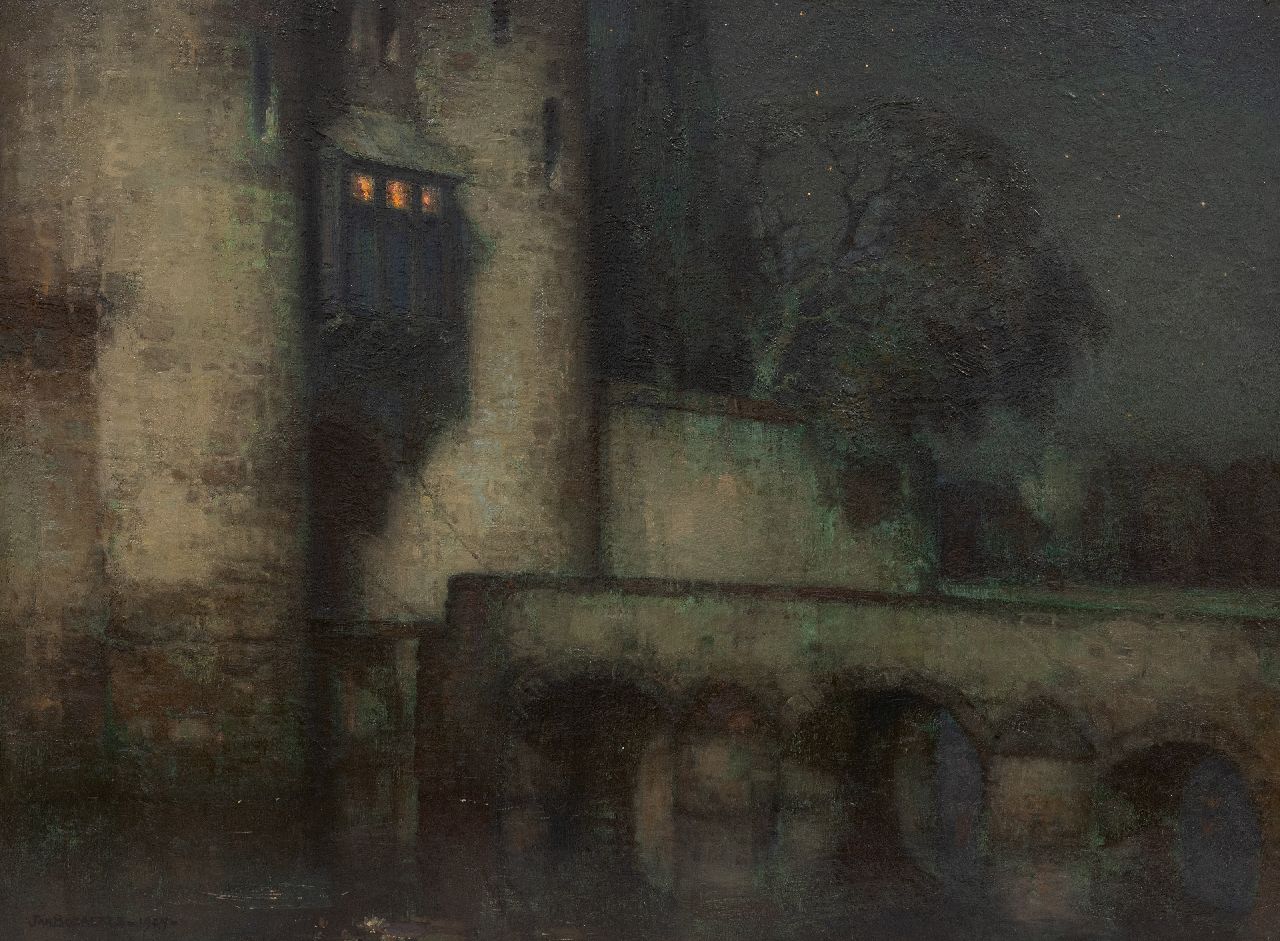 Bogaerts J.J.M.  | Johannes Jacobus Maria 'Jan' Bogaerts | Gemälde zum Verkauf angeboten | Schloss mit Zugbrücke bei Nacht, Öl auf Leinwand 45,4 x 60,3 cm, Unterzeichnet u.l. und datiert 1924