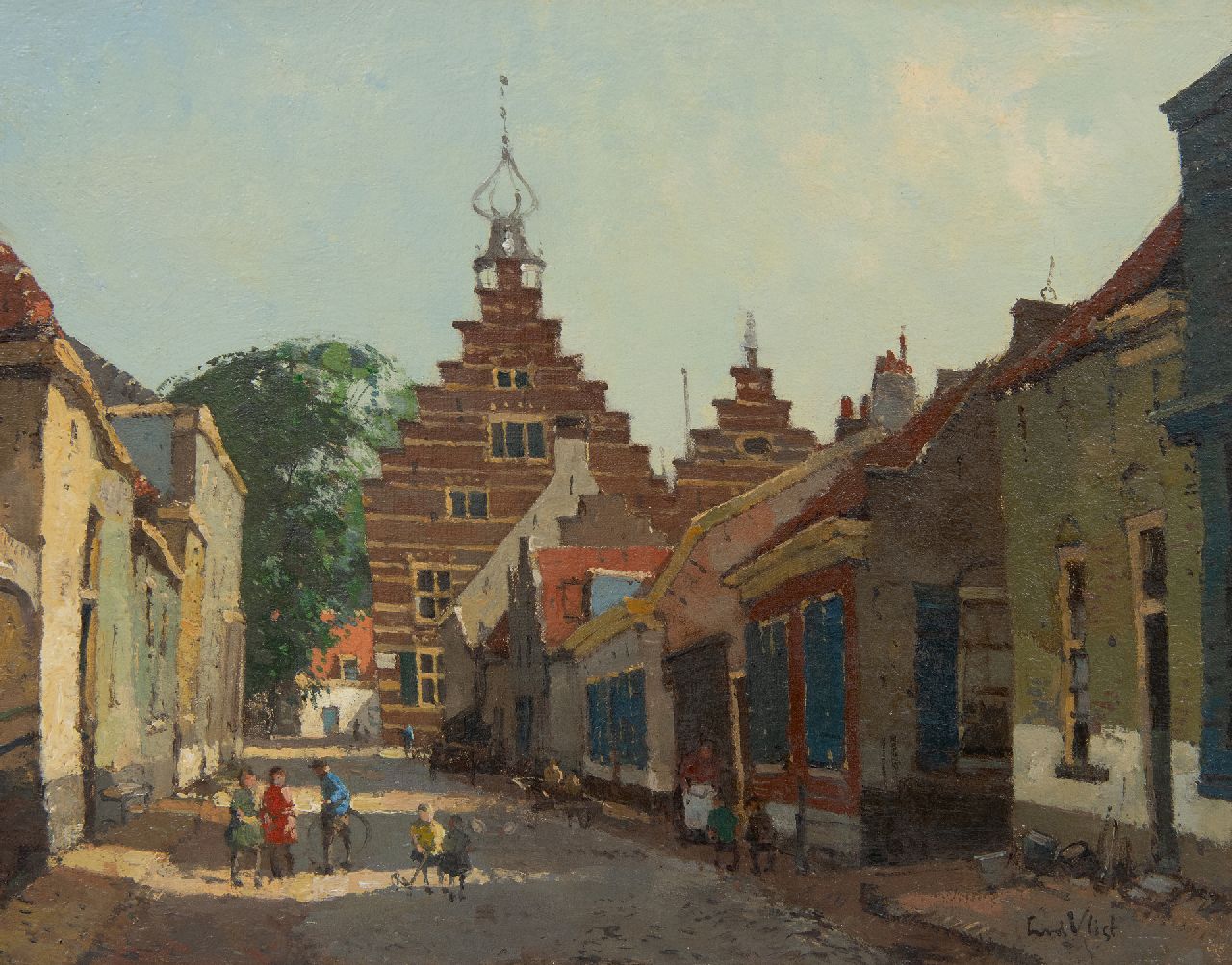 Vlist L. van der | Leendert van der Vlist, Spielende Kinder in einer Strasse in Naarden, Öl auf Leinwand 28,5 x 35,5 cm, Unterzeichnet u.r.