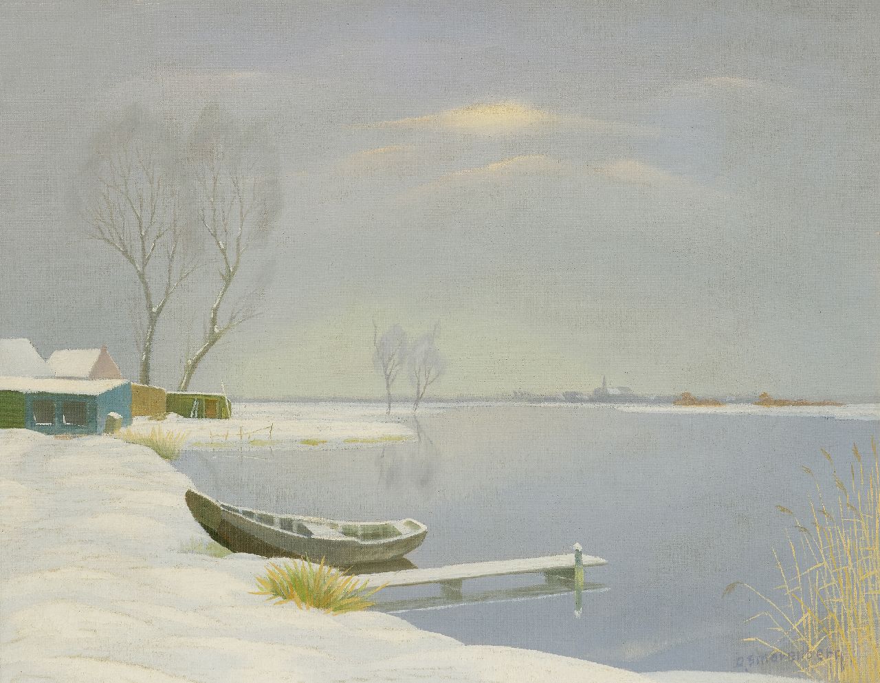 Smorenberg D.  | Dirk Smorenberg, Die Loosdrechtse Plassen im Winter, Öl auf Leinwand 41,3 x 53,4 cm, Unterzeichnet u.r.