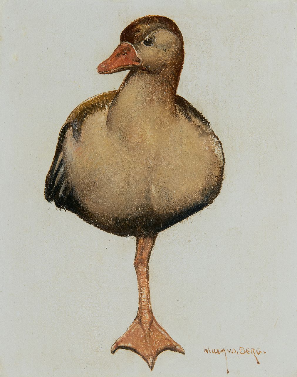 Berg W.H. van den | 'Willem' Hendrik van den Berg | Gemälde zum Verkauf angeboten | Ruhende Ente, Öl auf Holz 16,5 x 13,6 cm, Unterzeichnet u.r.