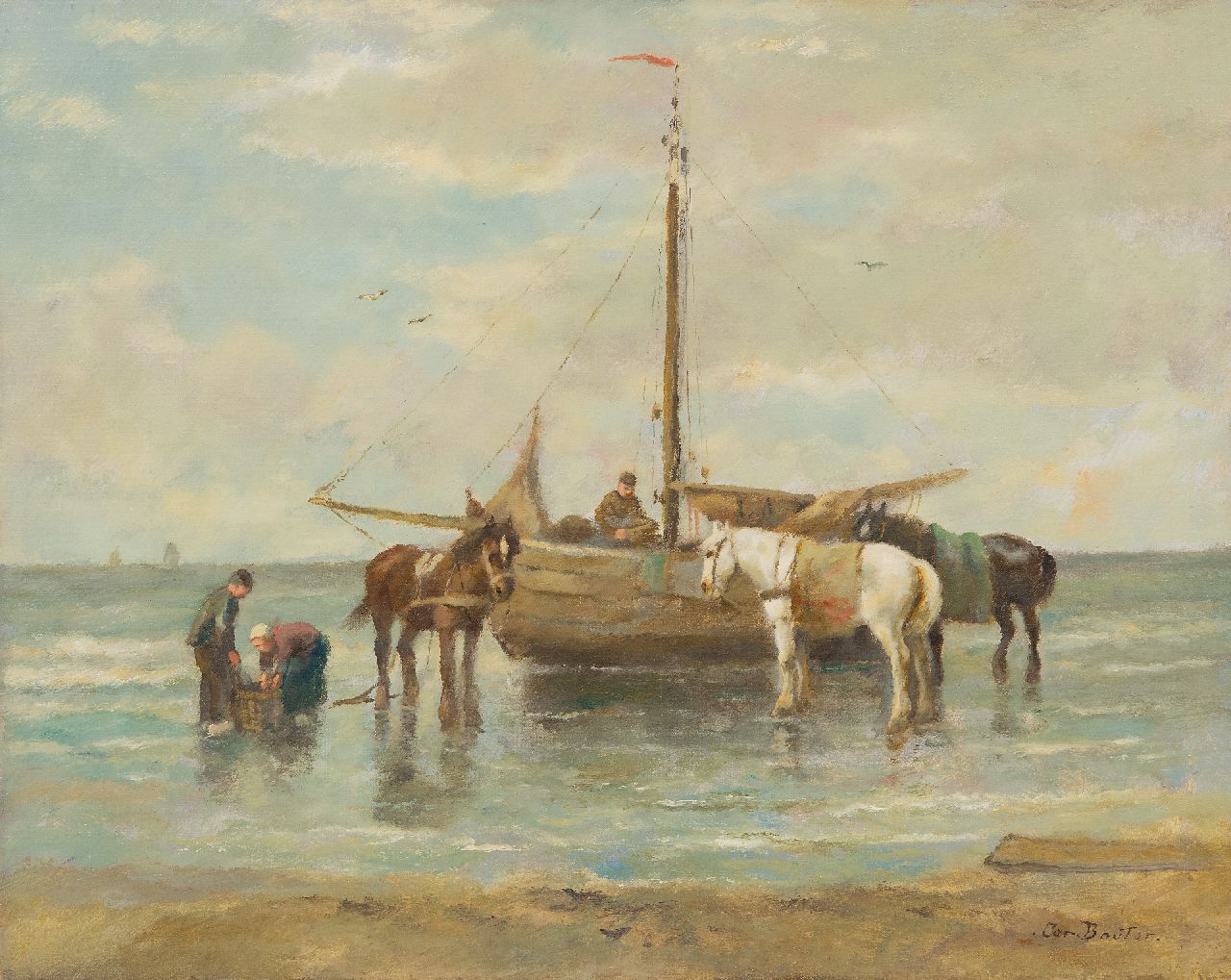Cor Bouter | Rückkehr der Fischer, Öl auf Leinwand, 41,0 x 51,1 cm, Unterzeichnet u.r. und ohne Rahmen