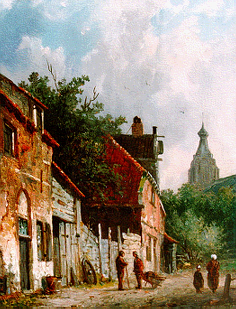 Eversen A.  | Adrianus Eversen, A sunlit street, Delft, Öl auf Holz 19,0 x 14,6 cm, signed l.r.