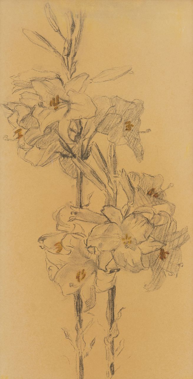 Bart van der Leck | Lilien, Graphit und Aquarell auf Papier, 50,0 x 26,0 cm, Unterzeichnet im Verso und im verso datiert 1922