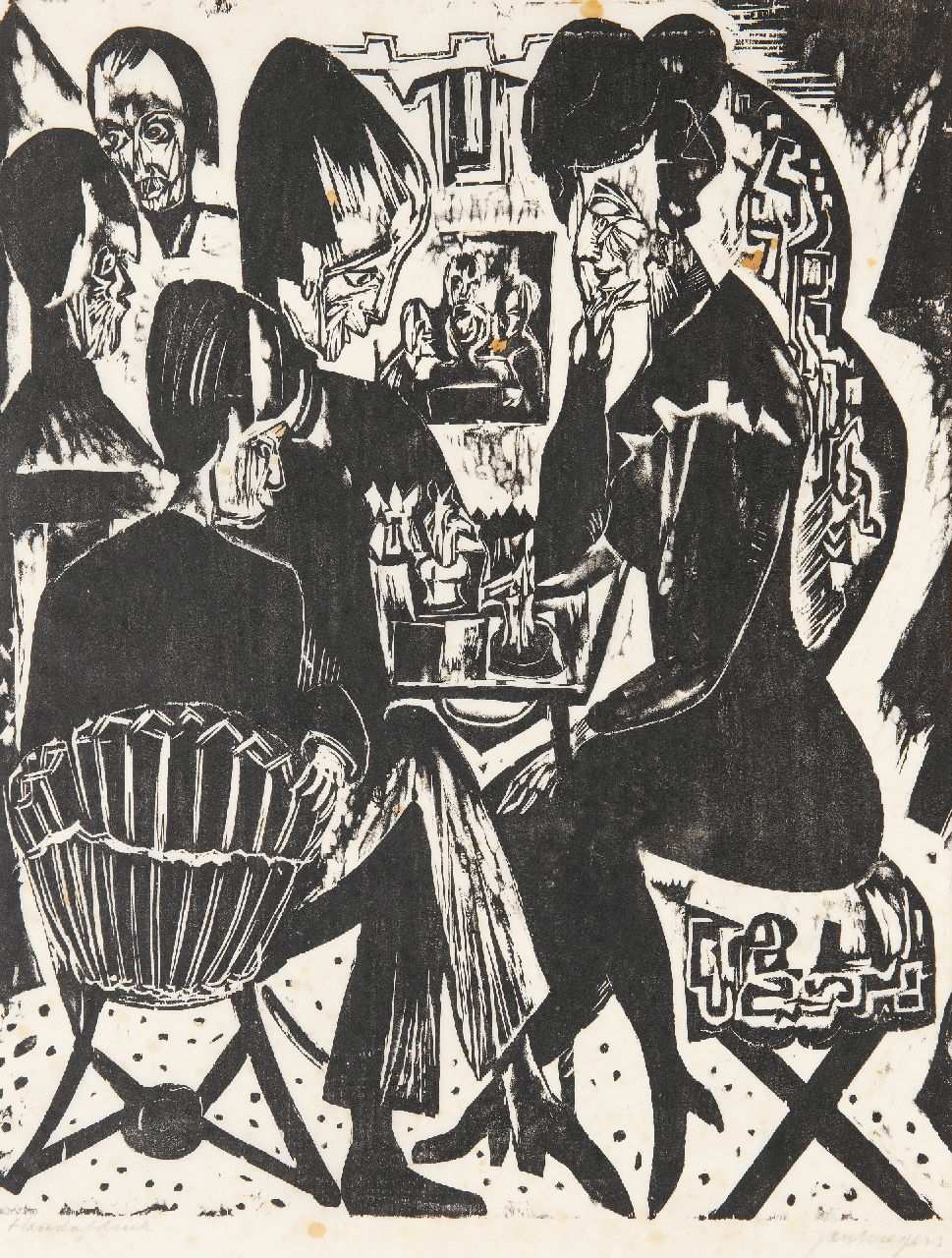 Wiegers J.  | Jan Wiegers | Grafik zum Verkauf angeboten | Schachspieler, Holzstich auf japanischem Papier 61,5 x 49,8 cm, Unterzeichnet u.r. (in Bleistift) und zu datieren um 1920