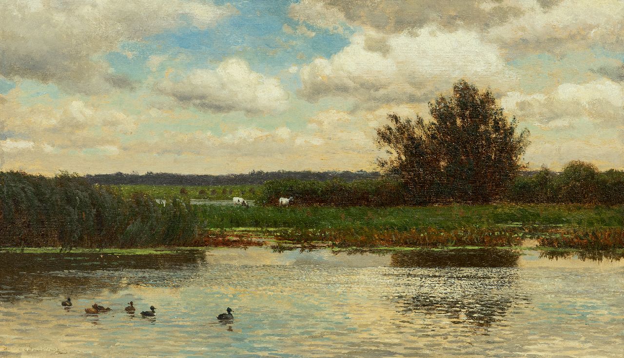 Sande Bakhuyzen J.J. van de | Julius Jacobus van de Sande Bakhuyzen | Gemälde zum Verkauf angeboten | Polder Landschaft, Öl auf Leinwand auf Holz 33,4 x 57,5 cm, Unterzeichnet u.l.