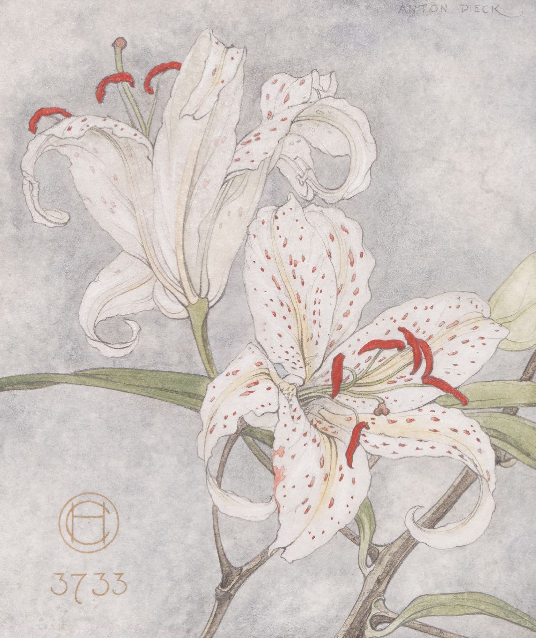 Pieck A.F.  | 'Anton' Franciscus Pieck, Tiger lilies, Aquarell auf Papier 22,8 x 19,0 cm, Unterzeichnet o.r.
