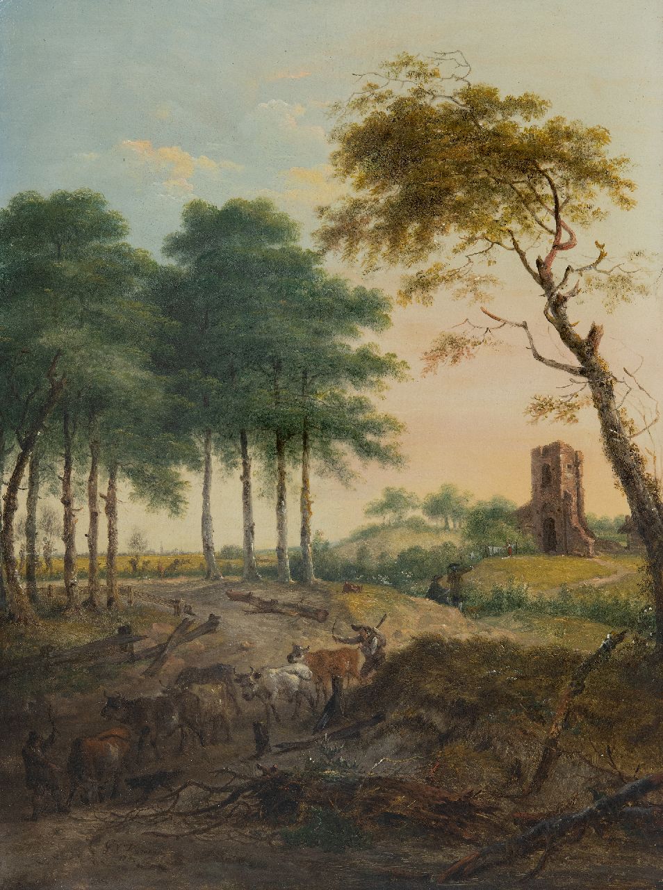 Nijmegen G. van | Gerard van Nijmegen | Gemälde zum Verkauf angeboten | Kuhhirten bei einem einem Flussbett, Öl auf Holz 46,1 x 34,5 cm, Unterzeichnet u.l. und datiert 1785