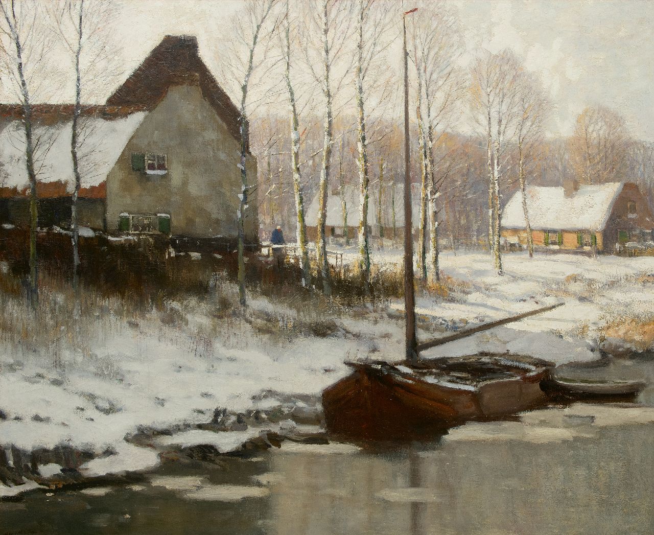 Soest L.W. van | 'Louis' Willem van Soest | Gemälde zum Verkauf angeboten | Schneebedecktes Flussufer, Öl auf Leinwand 113,3 x 134,7 cm, Unterzeichnet u.l.