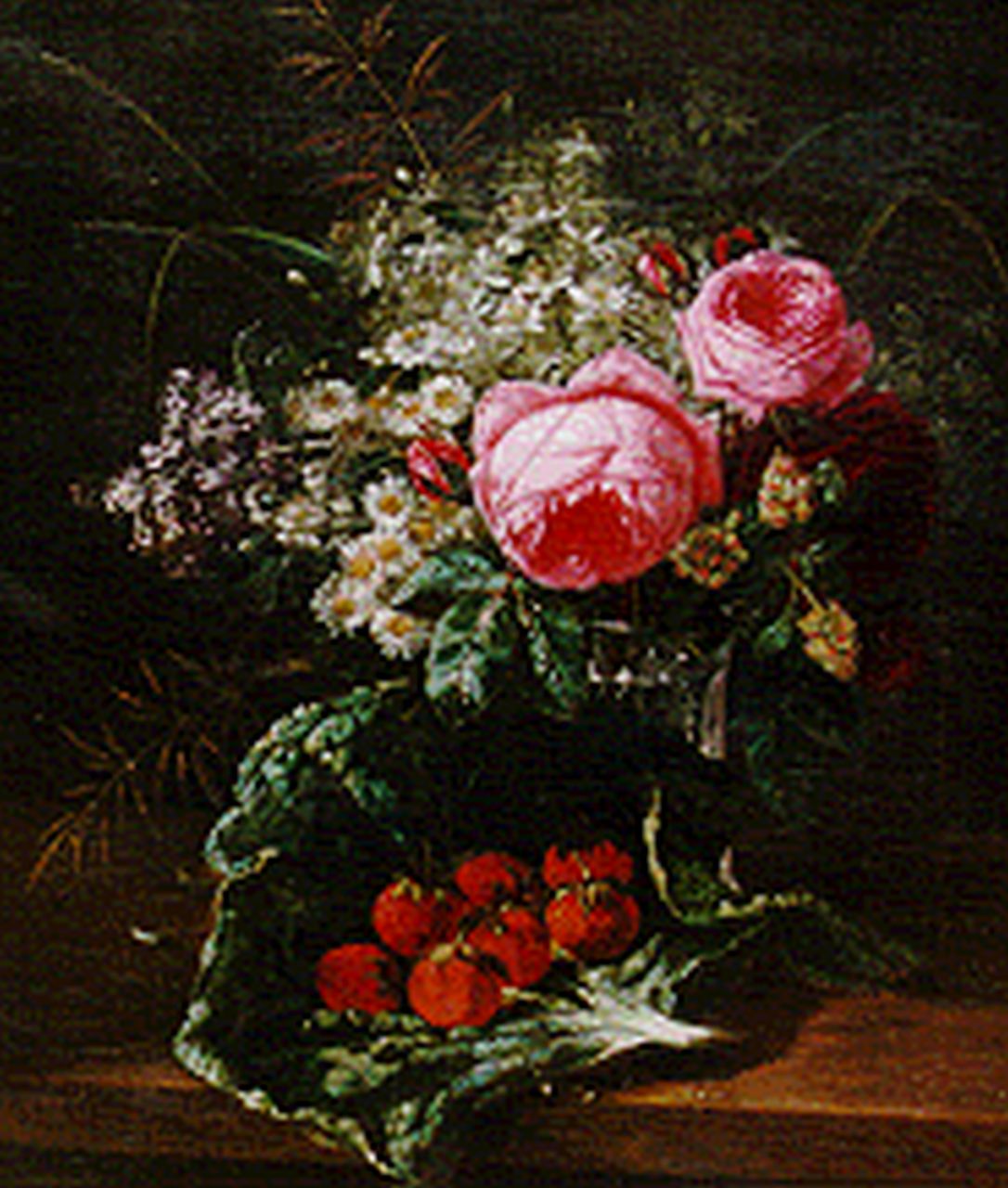 Huygens F.J.  | 'François' Joseph Huygens, A still life with peonies and strawberries, Öl auf Leinwand 50,7 x 44,0 cm, signed l.r.